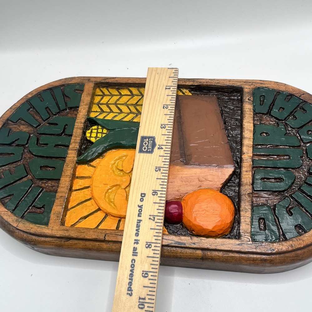 Vintage Hand Carved Wood Wall Plaque Give Us This Day Our Daily Bread Folk Art - Picture 7 of 10